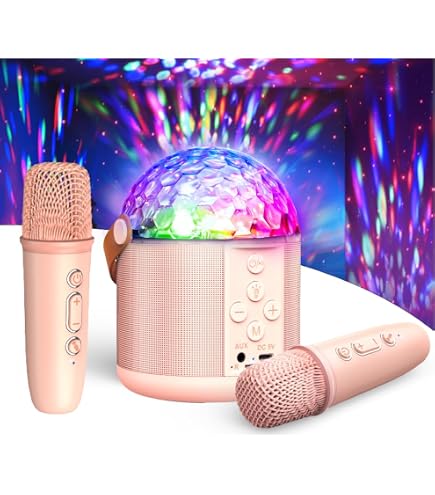 Dislocati Disco Micro Enfant Adulte, Cadeau Anniversaire Fille Garcon 3-12 Ans Bluetooth 2 Micro Karaoké pour Enfants avec Support Amovible et LED Jouet Fille 3-15 Ans Famille/Camping