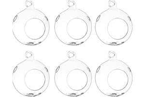 Yolaka 6PCS Glass Hanging Planter 4.7" Round Air Plants Terrarium Globe Kit for Succulent, Candle Tea Light Holder, Glass Garden Decor for Home Party
