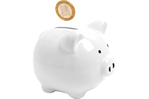 Auped Salvadanaio Maiale Salvadanaio Decorativo Salvadanaio in ceramica Compleanno Regalo di Natale per Fatto Perfetto Ragazzi e Ragazze (Bianco)