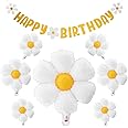 10pcs Daisy Balloons,Baby Shower Decoration Banners,Happy Birthday Decorations Felt Bunting for children Birthday Party Supplies(Yellow+White)