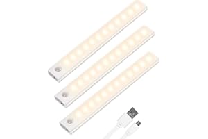 Vicloon Światło LED z czujnikiem, 12 diod LED, 3 sztuki, oświetlenie szafki z czujnikiem ruchu + paski magnetyczne, automatyczne / włączanie/wyłączanie, do ponownego ładowania, białe ciepłe światło