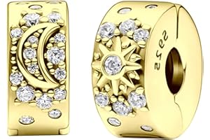 APMGONT Sonne Mond Stern Clip Abstandshalter Stopper Charm für Armbänder und Halsketten, 2 Stück Charms Anhänger Damen, Clip Abstandshalter Charm für Anhänger Charms Schmuck Geschenk