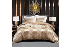 LUOFANFEI Funda Nordica para Cama 180 Caqui Oro Saten 240x260 Sábanas de Seda Satinada de Brillo Lustroso Juego de Funda de Edredón 260 x 240 y Fundas Almohada (65x65cm)