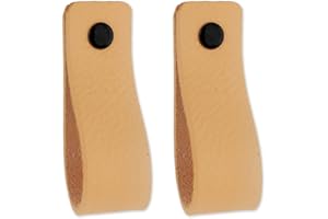 Brute Strength - Poignées en cuir pour meubles - Naturel - 2 pcs - 16,5 x 2,5 cm - Poignée de meuble, Poignée de porte pour cuisine, salle de bain, armoires, commode, bois