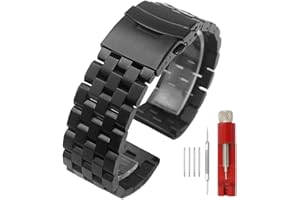 Kai Tian Prämie Matt 5 Reihen Armbanduhr Doppelschlösser Edelstahl Uhrenarmband Ersatz Metall Band für Damen Herren18mm 20mm 22mm 24mm 26mm Schwarz Silber Blau Armband