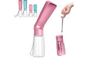 Canareen Portable Dog Water Bottle, Leak Proof Travel Water Bottle for Dogs & Cats, Foldable Dog Drinking Bottles for Walking, Hiking, Outdoor Activities (550ml, Pink)