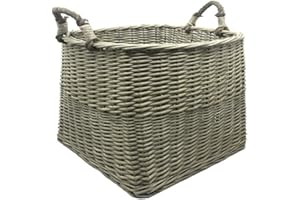 JVL 16-007 Antiques Wash Square Log Basket with Loop Handles, 44 x 44 x 44 cm