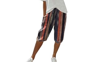 GENERIC Pantaloni Donna Estivi Larghi Comodi Cotone E Lino Pinocchietti Elegante Leggeri 3/4 con Tasca Cropped Bermuda Capri Vita Alta Casual Tuta Sportivi Coulisse Regolabile Pantalone Dritta Jogger Estivo