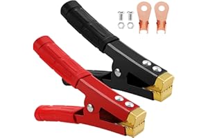 VooGenzek 2 Pièces 1000A Pinces Crocodiles de Batterie, Pince Voiture Batterie en Cuivre, Pince Demarrage Voiture, pour Chargeurs De Batterie De Voiture (152mm, Rouge + Noir)