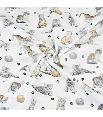 Tissu 100% Coton Motif Chats Noir Et Blanc - Largeur 150 Cm - Vendu Au Mètre - Pour Couture Enfant Et Déco - 4