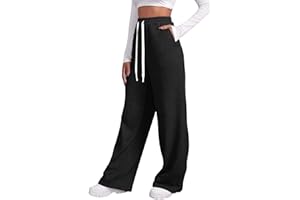 YUGHGH Pantalon Jogging Femme Pantalon de Sport Femme Taille Haute Pantalon Large de Survêtement Femme avec Poches Pantalons de Chaud Décontractés Femme Couleur Unie Sweatpants Hiver pour Fitness