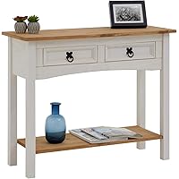 Konsolentisch Campo im Mexiko Stil Beistelltisch Kiefer massiv mit 2 Schubladen, 1 Ablageboden weiß/braun lackiert