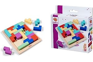 Eichhorn – Games – Formenlegespiel mit Rahmen aus Holz, 30 Steine mit versch. Farben und Formen zum sortieren, größe inkl Rahmen 13,5 x 17 cm, aus Birkenholz, ab 3 Jahren