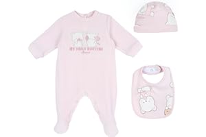 Chicco, Set Regalo Nascita Bimbo e Bimba, con Tutina in Ciniglia, Cappellino e Bavaglia, Abbigliamento Neonato/Neonata 0-24 Mesi, Idee Regalo Nascita, Designed in Italy