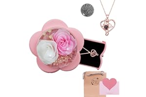 FIMAGO Preserved Real Rose with I Love You Necklace in 100 Languages Large Eternal Rose Gifts for Her for Wedding Anniversary Birthday Valentine's Day Mother's Day (YMY-PN_G-Fbp28)