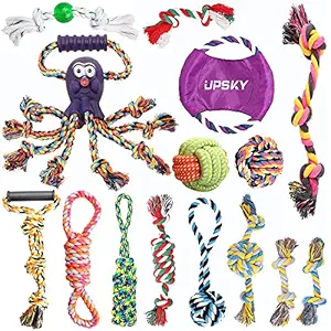 UPSKY Dog Rope Toys Puppy Grinding Teeth 15 Nearly Indestructible Dog Toys Dental Cleaning Product Prevents Boredom and Relieves Stress