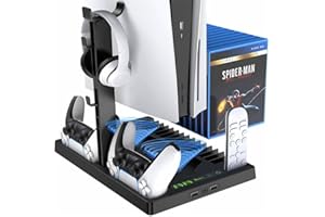 HLRAO Supporto per caricabatterie di raffreddamento verticale PS5 con gancio per cuffie