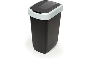 Hastic Mülleimer mit Schwingdeckel 25L - Mülleimer mit Deckel - Mülleimer Schwingdeckel - Schwingdeckeleimer - Mülleimer Plastik (Pastell Schwarz-Grün, 25L)