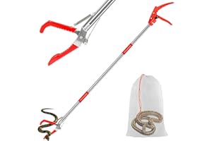 Incycall Optimierter 127 cm Schlangenhaken mit Schloss – Faltbarer Schlangengreifer mit breiter Zange, aus Edelstahl, Langer Reichweite, für sicheres Handling – Ideal für Reptilien