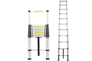 FEIDAK 3.2M Aluminum Telescoping Telescopic Extension Ladder 150kg Capacity, 10.5ft Portable Lightweight Attic Loft Ladder Foldable with Non-Slip Rubber Feet, EN131 Certificate Multi-Purpose Ladders