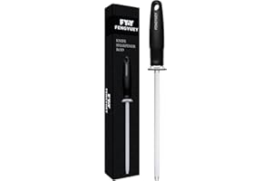 FENGYUEY Knife Sharpener Rod [Original] - Carbon Steel Professional Knife Sharpening Steel, Honing Rod for Kitchen Knives | Ergonomic Large Soft-Touch Handle with Hanging Hole | 14-inch Black