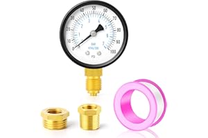 ERGAOBOY 0-7 Bar 2" ZIFFERBLATT 1/4" BSP Well Pump Manometer mit 1/2" BSP und 3/8" BSP Messingbuchsenadapter, 3-2-3% Genauigkeit, untere Halterung