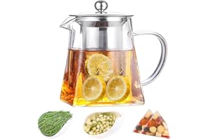 TOMOTATO Tetera de Vidrio, Tetera con Infusor de Té Suelto de Acero Inoxidable Extraíble, Tetera de Vidrio Transparente para el Hogar y la Oficina(550ml/18.5oz)