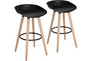 Urban Meuble Lot de 2 Tabourets de Bar Design Nordique avec Pieds en Bois de Hêtre, Noir, 45x43.5x77.5cm