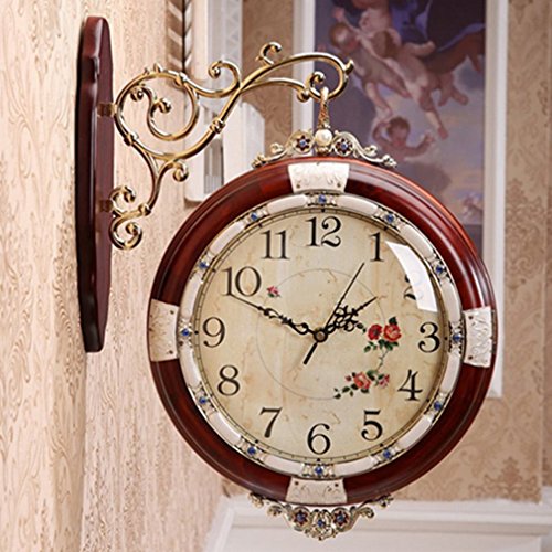 YGL Orologio da Parete a Due Facciate Moda Creativa Grande Orologio da Soggiorno Orologio Moderno Quarzo Semplice Pastorale,Colore di mogano
