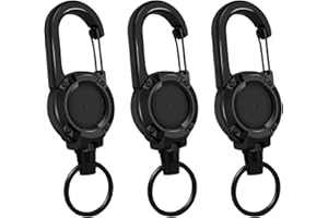 ROSYLEVE Smycz na klucze, wysuwana, 3 sztuki, zwijany breloczek z karabińczykiem 60 cm, kółko, klips do paska, uchwyt na karty, linka stalowa, dowód osobisty