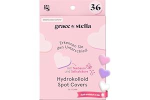 ‎GRACE & STELLA grace & stella Pickel Patch, Spotabdeckung Gesicht-Hydrocolloid-Patches, Spot Cover Dermatologe Getestet, Vegane Blemish Patches [Herzform, 36 Stück]