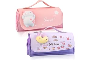 LZYMSZ Duży piórnik, 2 sztuki, duża pojemność, etui na ołówki Kawaii, 3 przegródki, z podwójnym zamkiem błyskawicznym, organizer na biurko, dla dziewcząt, chłopców, do szkoły, ró?owy niebieski, Etui