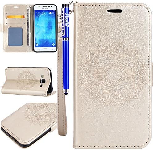 Mobile Samsung Galaxy J5 2015, Cover Samsung Galaxy J5 2015 Mandala Flower, euwly Wallet Magnetic Flip Case Samsung Galaxy J5 2015 Cover Drawings Vintage Series Pure Color Premium PU Leather Cover Wallet Ultra Slim PU Leather Mobile Case with internal super slim Silicone Gel Tpu Case Bumper [Shock-Absorption] Protective Wallet Cover Stand and Credit Card Holder Case Cover for Samsung Galaxy J5 2015 + 1 x Touch Pen Stylus, Mandala Brown