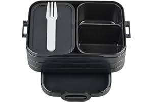 Mepal Take A Break Zestaw Średnich Pudełek Bento na Lunch, Pudełko na Kanapki, Małe Przekąski i Resztki, 900 Ml, Czarny (Nordic Black)