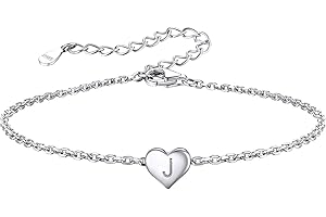 SILVORA S925 Sterling Silver Bracelet for Women, Adjustable Heart Bracelet with Initial,16cm Plus 5cm Extension Chain