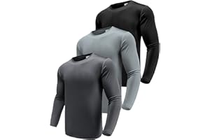 Boyzn Męskie koszulki funkcyjne z długim rękawem, UPF 50+, koszulki chroniące przed słońcem, sportowe koszulki treningowe do biegania, 3 szt