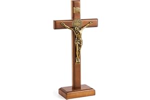 Leinuosen 10 Inch Wood Cross Crucifix Wall and Table Catholic Wooden Crosses Standing Cross Decor Jesus Christ Decoration for Home Baptism Communion Church(1 Pcs)