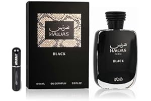 RESAES RESISTANT AND AESTHETIC Hawas For Him Black EDP Parfum arabe pour homme de longue durée avec atomiseur rechargeable, fragacia citrique boisé avec notes d'ananas, patchouli et mousse de chêne (For Him Black)