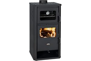 Prity Kaminofen mit Backofen - 12 kW, Schwarz, Holz, Holzbriketts, Metall, Freistehend, Direkte Entlüftung, 77,7% Wirkungsgrad, 101 kg, 49 x 46 x 93 cm