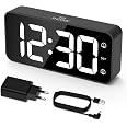 Ginezer Sveglia Digitale LED In Legno - Comodino Silenziosa Con Allarme Multiplo E 5 Livelli Di Luminosità - Alimentazione USB/Batteria - 2