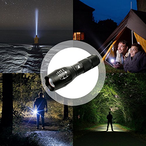 Taschenlampe LED | HoochTech 1000 Lumen wiederaufladbare Zoombar CREE XML2 T6 Handlampe | 5 Leuchtsmodis Einstellbar Fokus Wasserdicht Fahrradlampe mit 18650 Batterieabdeckung| Camping Außen Outdoor - 6