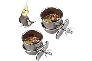 NAMIS Cuenco de Comida Colgante 2 Piezas Comedero Inoxidable Loro con Gancho Contenedor de Comida para pájaros para Animales pequeños, pinzones,Periquito (4,4cm/5,5cm)
