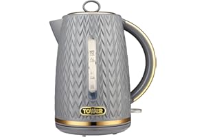 Tower T10052GRY Empire 1.7 Litre Kettle with Rapid Boil, Removable Filter, 3000W, Grey with Brass Accents