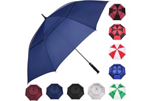 MRTLLOA Automatischer, öffnender, schwarzer Golf-Regenschirm, extra groß, übergroß, doppeltes Baldachin, belüftet, winddicht, wasserdicht, Stockschirme für Regen