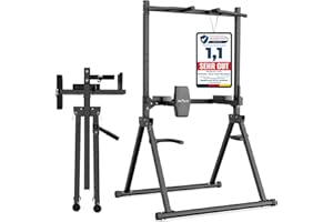 ‎DH FITLIFE DH FitLife Faltbar Power Tower Dip Station | Klimmzugstange Freistehend mit Dip Barren u. Hantelablagen/Rückenlehne | Kraftstation Kraftturm | Fitness Station | Power Rack for Home Gym