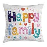 Bag hat Family Pillow Case Happy Family Letters with Flowers Hearts Stars Dots Circles Cartoon Like Artwork 18 X 18 inches