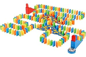 BAKAJI Domino Confezione 200 Tasselli con Percorso Scale Ponti e Campanello Arrivo Gioco da Tavolo di Abilità con Mattoncini Giocattolo per Bambini