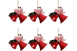 RXXR 6 szt. Boże Narodzenie dzwoneczk ozdoba Boże Narodzenie wieszak na drzwi sanie dzwonek średnica 6 cm dzwonek choinkowy z szyszkami sosnowymi i czerwonymi jagodami na festiwal dekoracja domu