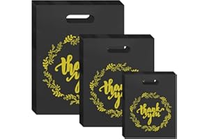 WOOWAIR 300Pcs Sac Plastique “Thank you”, 3 Tailles Sac Transport Poignée Brillant, Sacs de Vente au Détail Etanche pour L'emballage Stockage Shopping