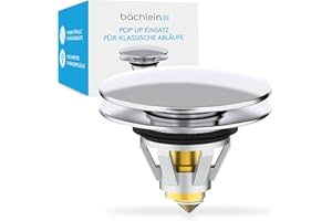 ‎BÄCHLEIN Bächlein Universeller Pop Up Waschbeckenstöpsel - Abflusssieb in Chrom für Waschtische - 40mm Abfluss Ablauf Ventil-Stopfen mit Haarsieb